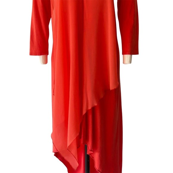 Soft Surroundings Andalou Dress Womens M Coral Red V-Neck Hi-Low Overlay - Picture 5 of 7